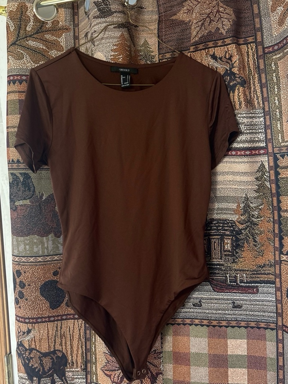 Forever 21 Women's Chocolate Brown Short Sleeve Crew Neck Bodysuit
